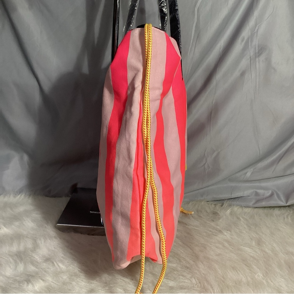 Victoria’s Secret Limited Edition Drawstring Neon Striped Tote, Beach, Pool…Bag - Picture 3 of 10